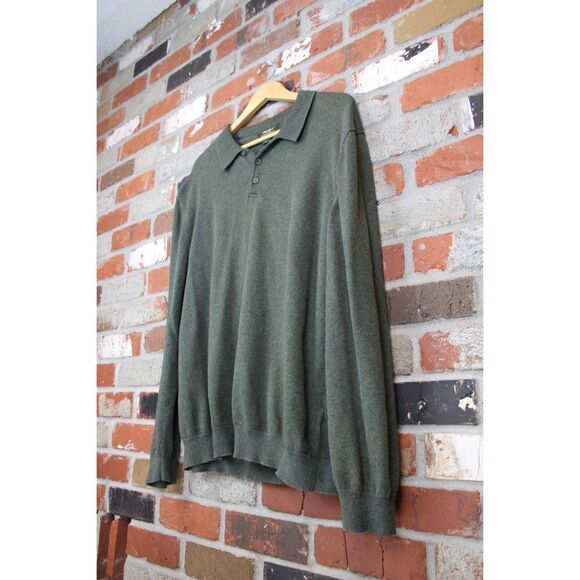 Eddie Bauer Green 1/4 Button Pullover Cotton Cashmere Sweater Mens XXL - Picture 4 of 7